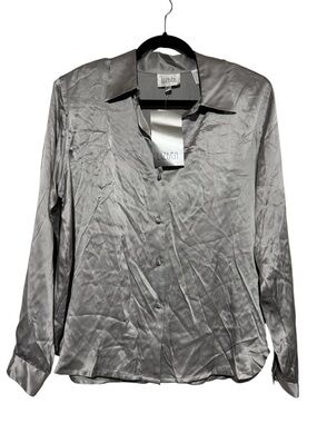 Vintage Lizden NWzt 100% Silk Blouse Sz Large Silver NYE Going Out Quiet Luxury